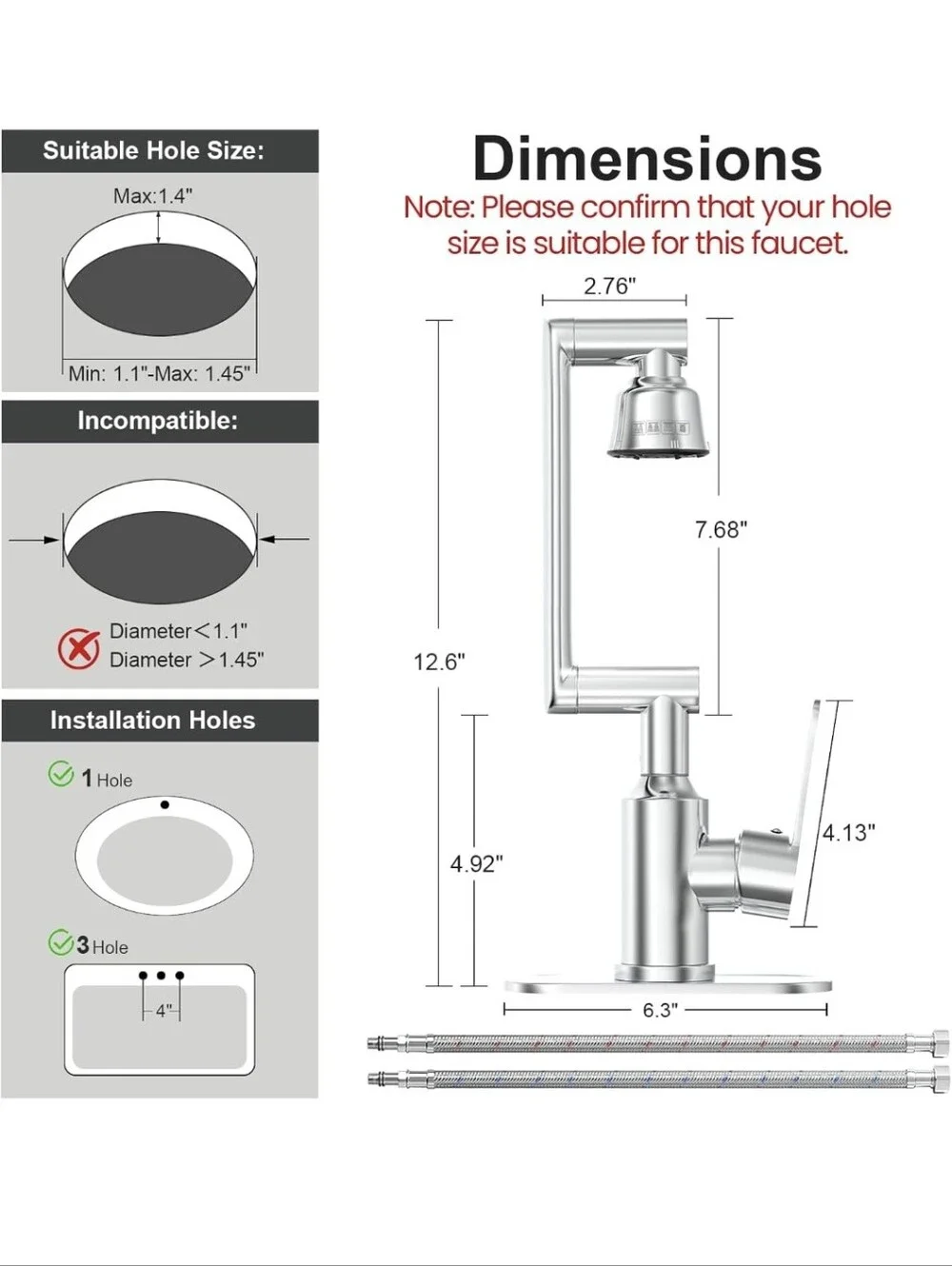 Bathroom Sink Faucet, FunnyAir Stainless Steel 1080° Rotatable Faucet for Sink